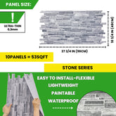 Stacked Slate Gray 3D PVC Wall Panels for Interior Decor, Bathrooms, Lobbies (10-Pieces)