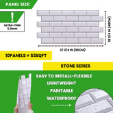 White Tile Gray Seam 3D PVC Wall Panels for Interior Decor (10-Pieces)