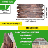 Stacked Slate Brown 3D PVC Wall Panels for Interior Decor, Bathrooms, Lobbies (10-Pieces)