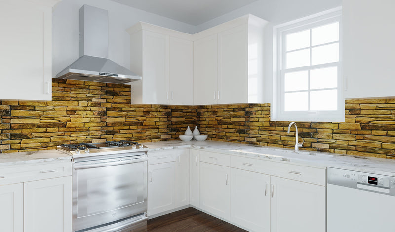 kitchen backsplash in stone panels