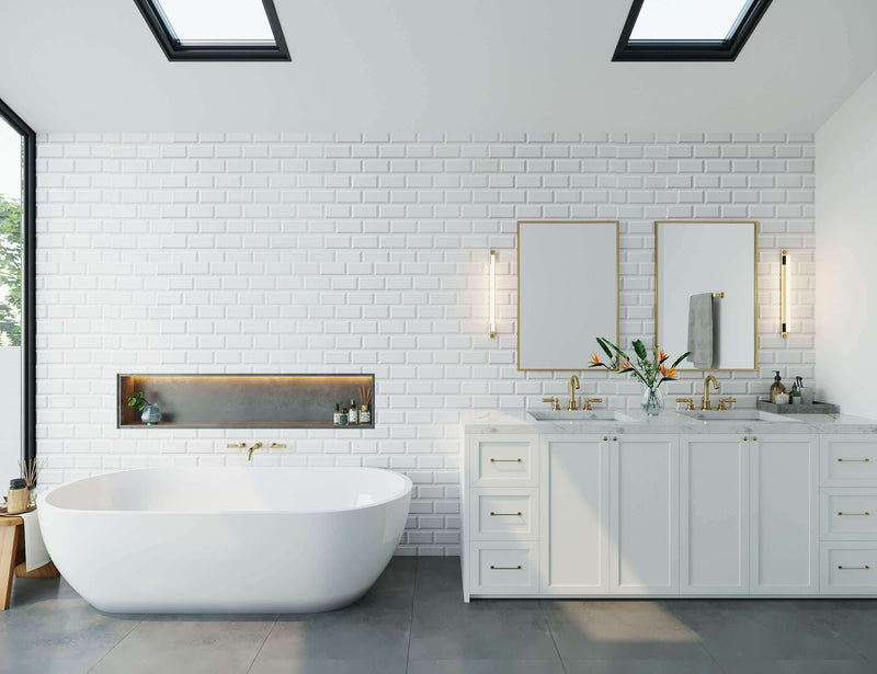brick 3D wall tiles white bathroom